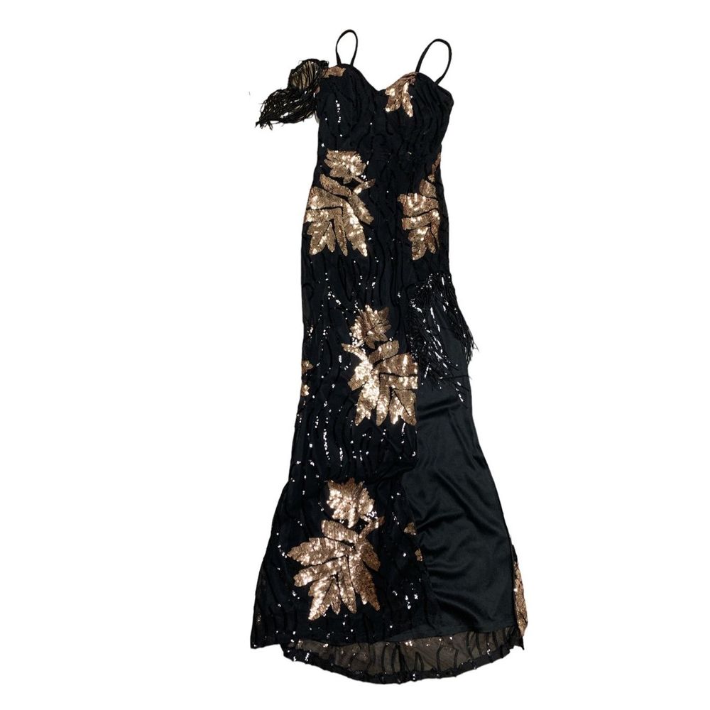 Unithorse, Black & Golf Sparkling High Slit Maxi Dress, Size Small/6, Used